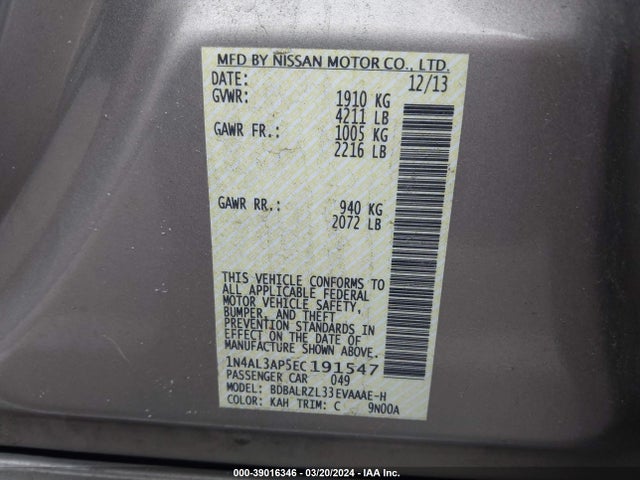 Nissan Altima 2.5 S 2014 1N4AL3AP5EC191547 Image 9