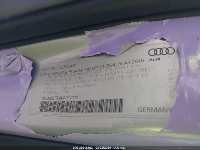 WAUABCF5XMA037380 Audi A5 Sportback Premium 40 Tfsi Quattro S Tronic