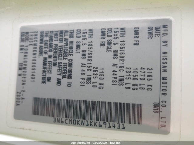 Nissan NV200 SV 2019 3N6CM0KN1KK691431 Image 9