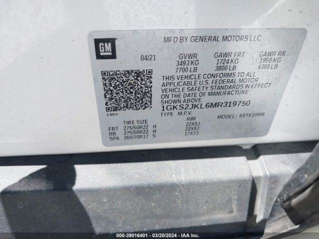 1GKS2JKL6MR319750 GMC Yukon Xl 4wd Denali