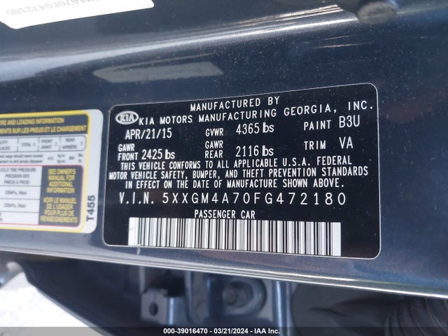 KIA Optima Lx 2015 5XXGM4A70FG472180 Image 9