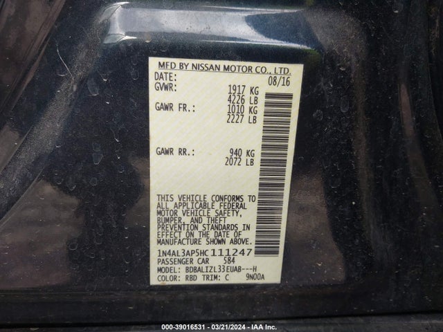 Nissan Altima 2.5 Sv 2017 1N4AL3AP5HC111247 Image 9