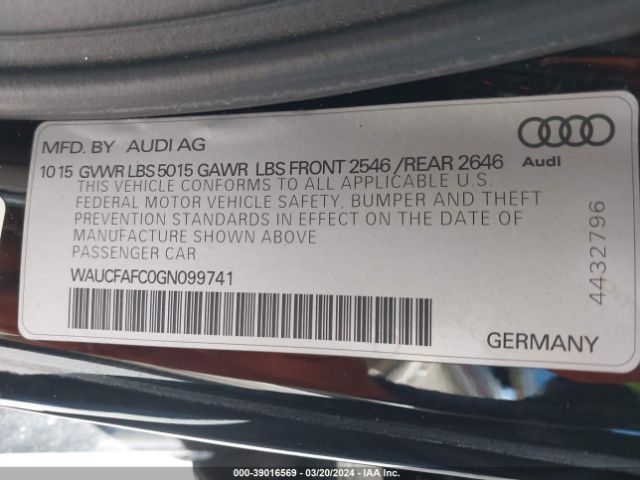 WAUCFAFC0GN099741 Audi A6 2.0t Premium