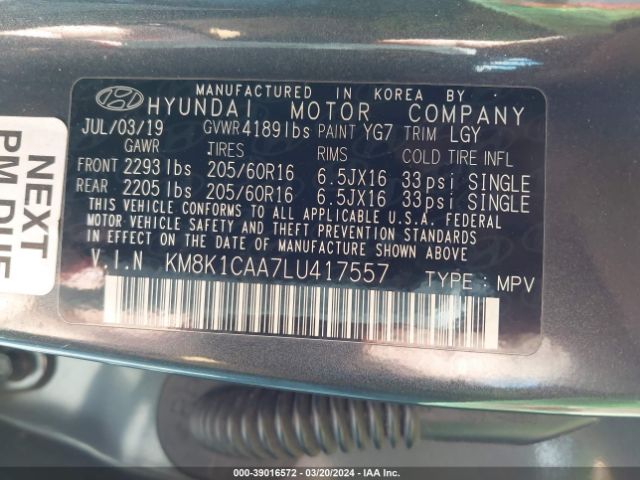 KM8K1CAA7LU417557 Hyundai Kona Se