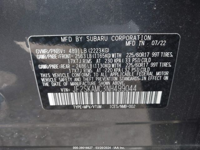 JF2SKAMC3NH499044 Subaru Forester Wilderness