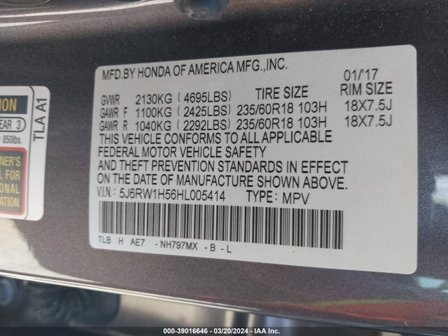 Honda CR-V EX 2017 5J6RW1H56HL005414 Image 9