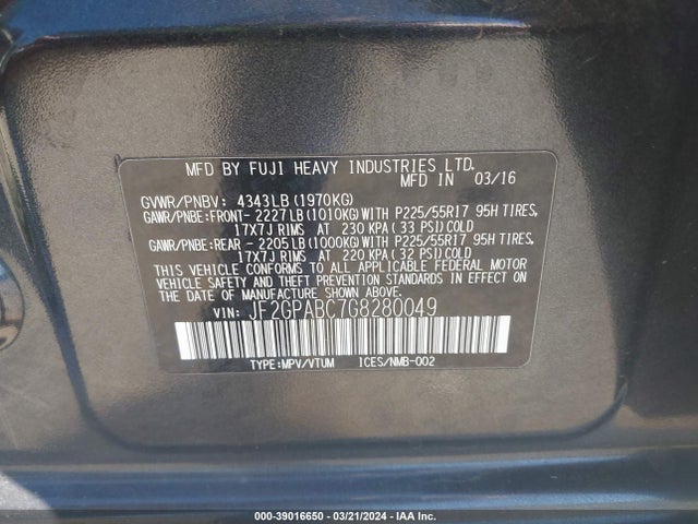 Subaru Crosstrek 2.0i Premium 2016 JF2GPABC7G8280049 Image 9
