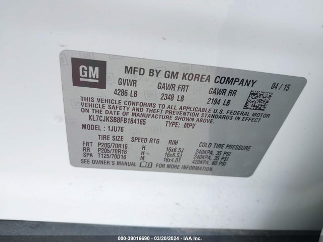 Chevrolet Trax 1ls 2015 KL7CJKSB8FB184165 Image 9