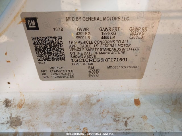 Chevrolet Silverado 2500hd Wt 2019 1GC1CREG5KF171591 Image 9