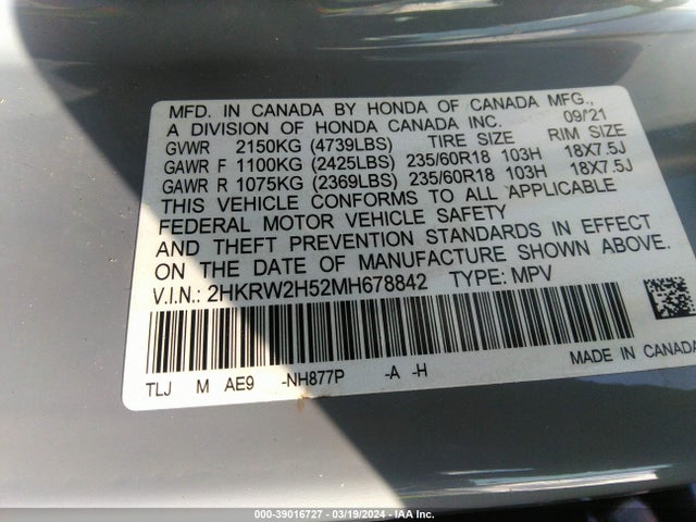 Honda Cr-v Awd Ex 2021 2HKRW2H52MH678842 Image 9