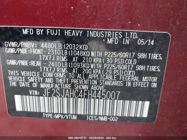 Subaru Forester 2.5i Limited 2015 JF2SJAHC4FH445007 Image 9
