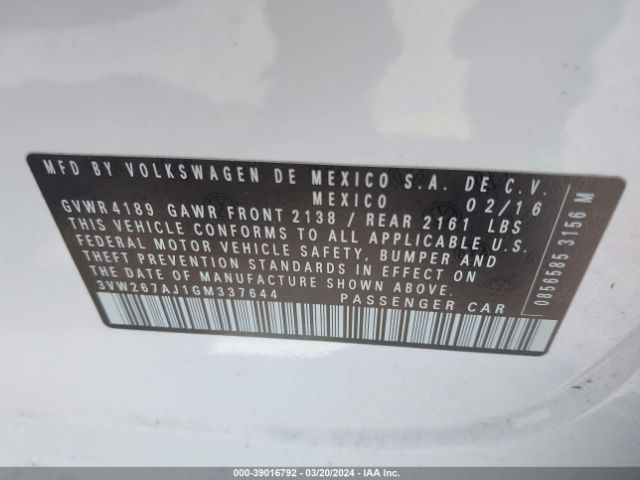 3VW267AJ1GM337644 Volkswagen Jetta 1.4t S
