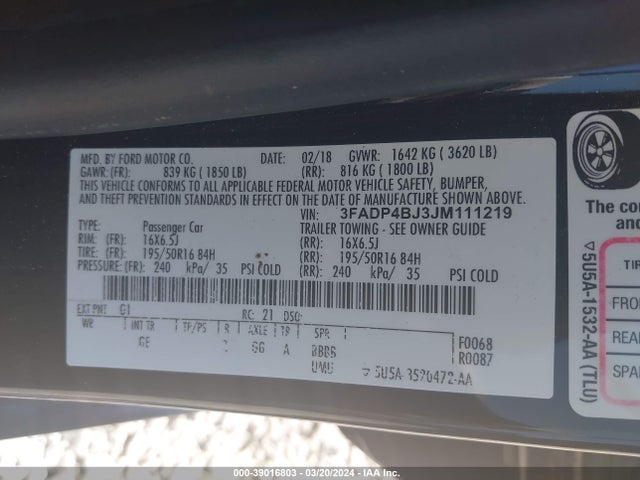 Ford FIESTA SE 2018 3FADP4BJ3JM111219 Image 9
