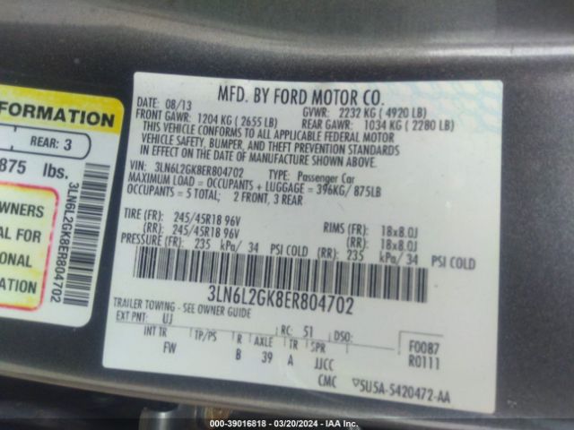 3LN6L2GK8ER804702 Lincoln MKZ