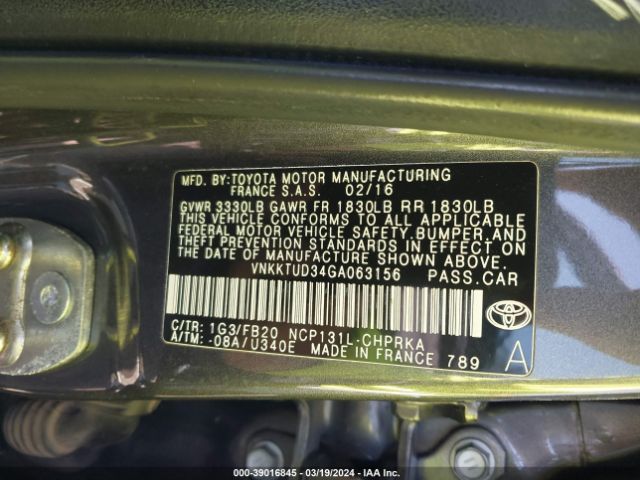 VNKKTUD34GA063156 Toyota YARIS LE