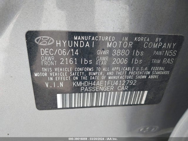 Hyundai ELANTRA SE 2015 KMHDH4AE1FU412792 Image 9