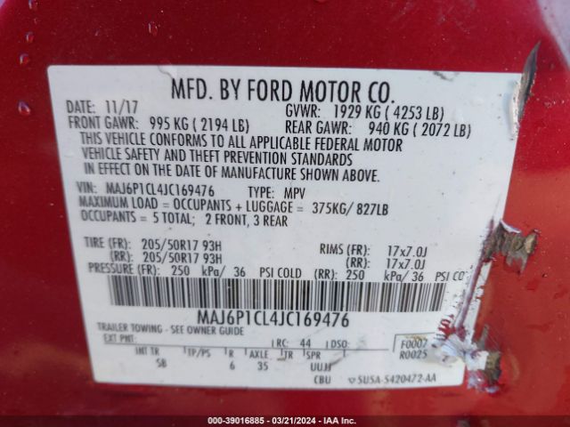 MAJ6P1CL4JC169476 Ford Ecosport Ses