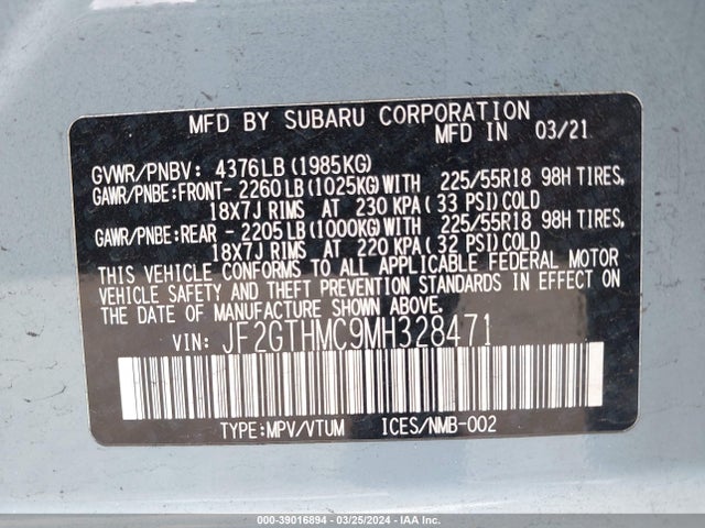 Subaru Crosstrek Limited 2021 JF2GTHMC9MH328471 Image 9