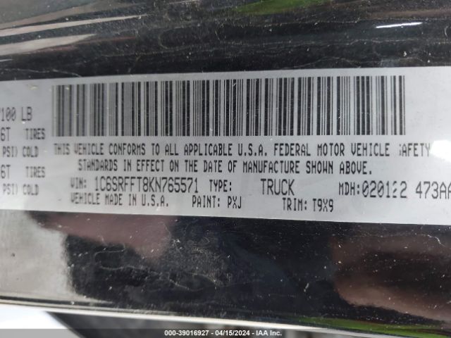 1C6SRFFT8KN765571 RAM 1500 Big Horn/lone Star  4x4 5'7 Box