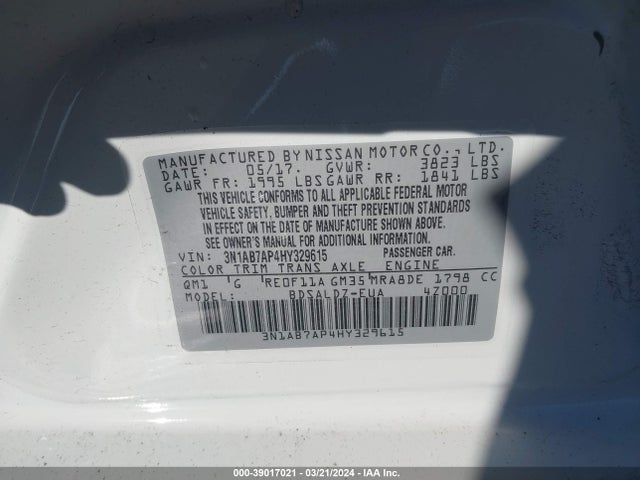 Nissan SENTRA SV 2017 3N1AB7AP4HY329615 Image 9