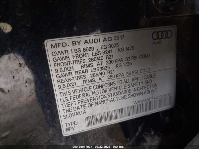 WA1VAAF74JD008233 Audi Q7 3.0t Premium