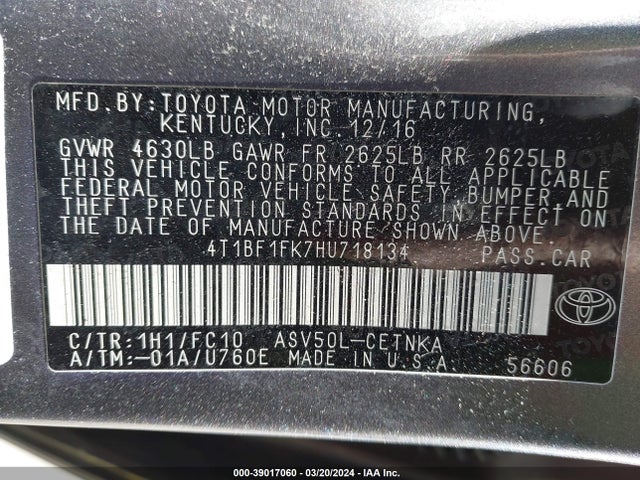 Toyota CAMRY LE 2017 4T1BF1FK7HU718134 Image 9