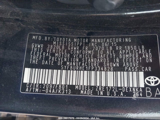 Toyota COROLLA LE 2015 5YFBURHE1FP334828 Image 9
