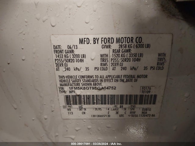 Ford EXPLORER SPORT 2014 1FM5K8GT9EGA04752 Image 9