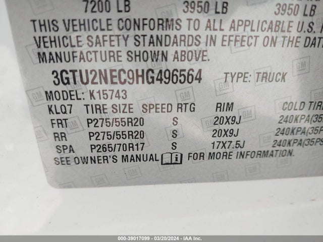 GMC Sierra 1500 Slt 2017 3GTU2NEC9HG496564 Image 9