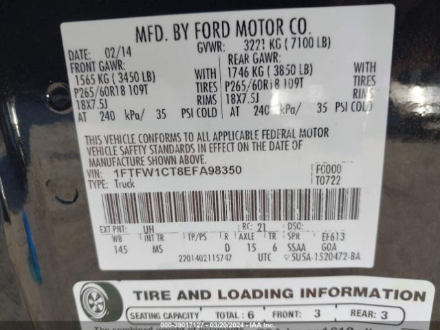 1FTFW1CT8EFA98350 Ford F-150 Xlt