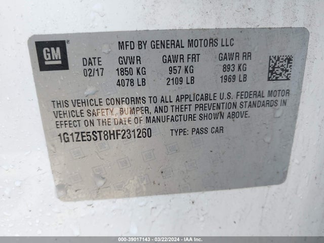 Chevrolet MALIBU 1LT 2017 1G1ZE5ST8HF231260 Image 9
