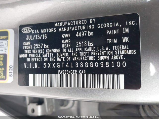 KIA Optima Lx 2016 5XXGT4L33GG098100 Image 9