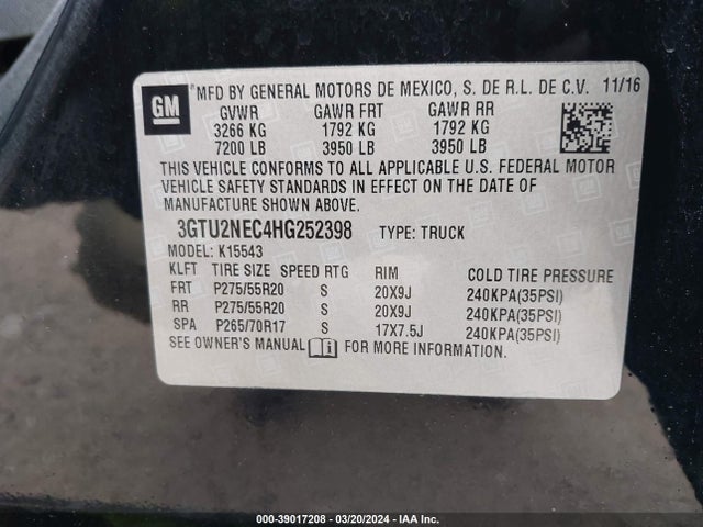 GMC Sierra 1500 Slt 2017 3GTU2NEC4HG252398 Image 9