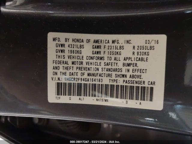Honda Accord Ex-l 2016 1HGCR2F94GA164183 Image 9