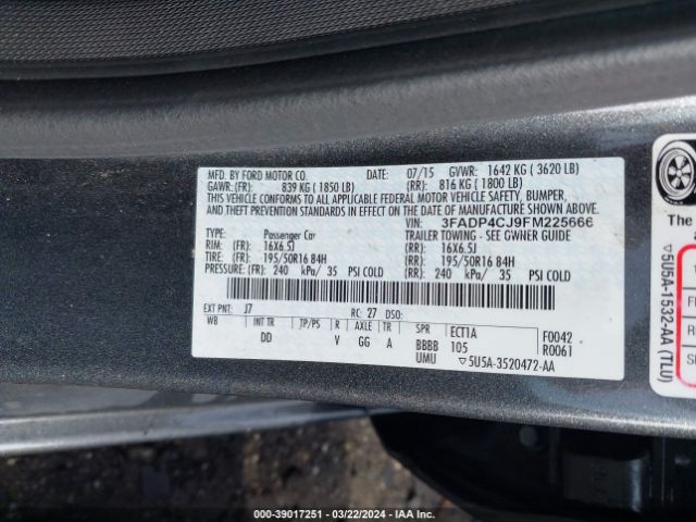 3FADP4CJ9FM225666 Ford Fiesta Titanium
