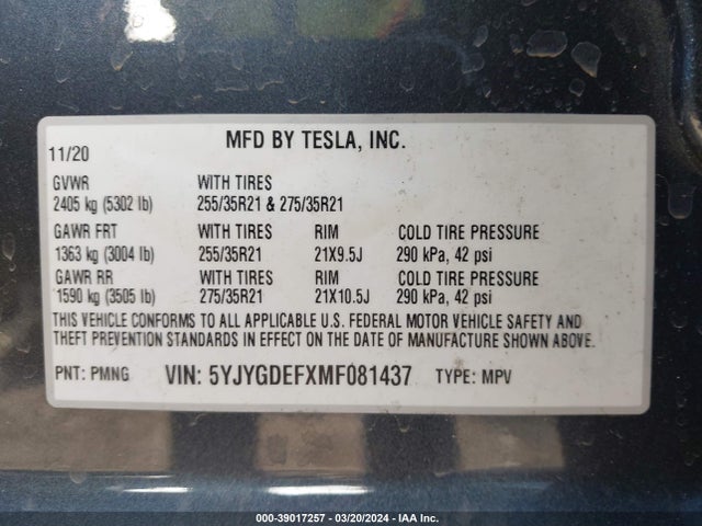5YJYGDEFXMF081437 Tesla Model Y Performance Dual Motor All-wheel Drive