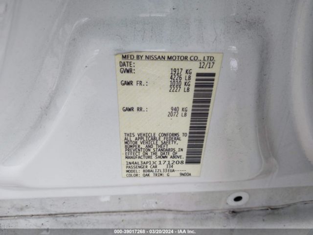 1N4AL3AP1JC171208 Nissan Altima 2.5 Sv