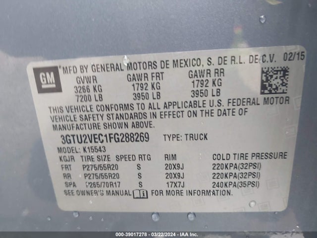 GMC Sierra 1500 Slt 2015 3GTU2VEC1FG288269 Image 9