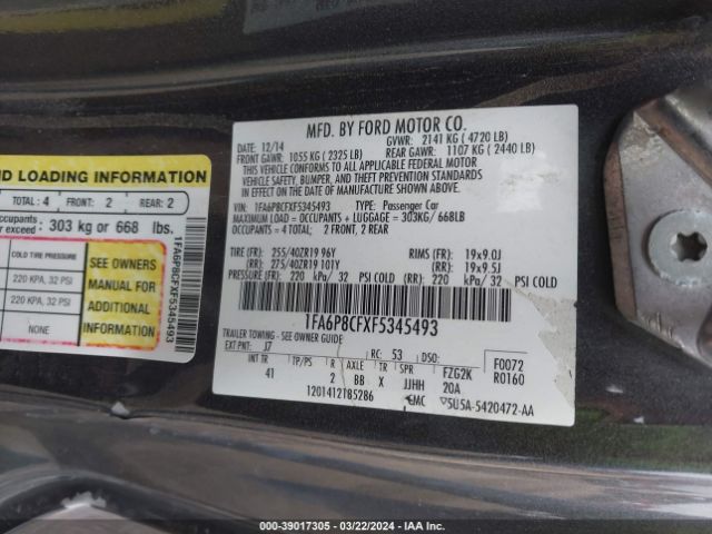 1FA6P8CFXF5345493 Ford Mustang Gt Premium