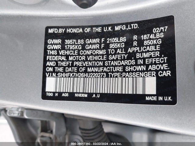 Honda Civic Lx 2017 SHHFK7H26HU220273 Image 9