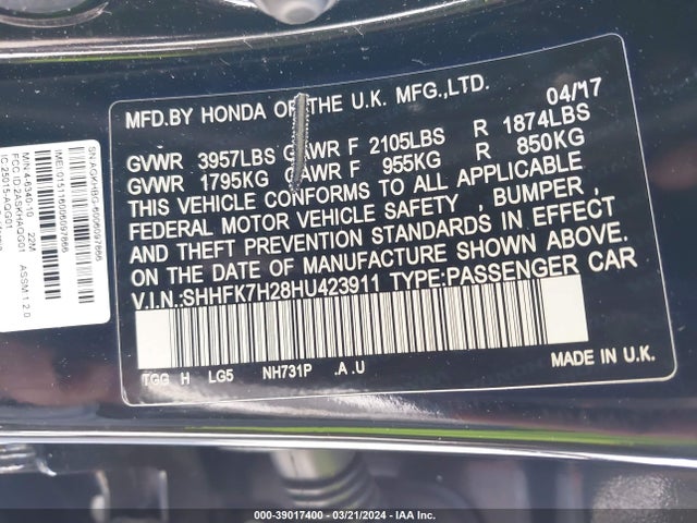 Honda Civic Lx 2017 SHHFK7H28HU423911 Image 9
