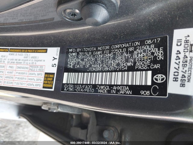 Toyota Prius Two 2017 JTDKBRFU8H3572154 Image 9