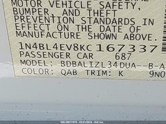 Nissan Altima 2.5 Sl 2019 1N4BL4EV8KC167337 Image 9