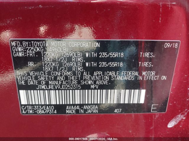 JTMDJREV9JD252315 Toyota Rav4 Hybrid Limited