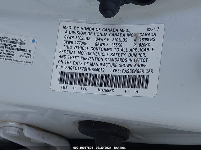Honda Civic Ex-l 2017 2HGFC1F70HH644019 Image 9