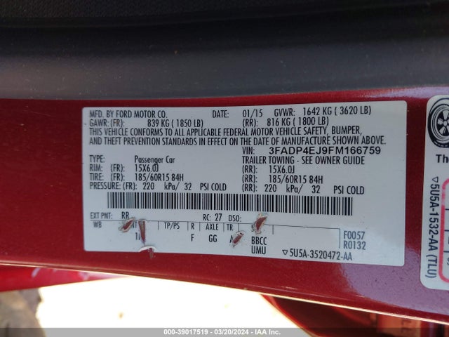 Ford FIESTA SE 2015 3FADP4EJ9FM166759 Image 9