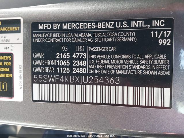 55SWF4KBXJU254363 Mercedes-Benz C 300 4matic
