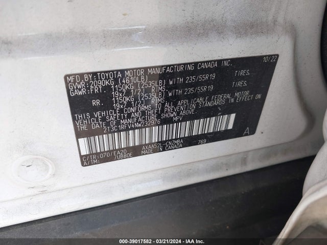 Toyota Rav4 Xle Premium 2022 2T3C1RFV4NW232976 Image 9