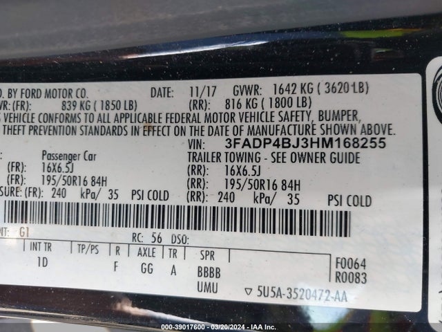Ford FIESTA SE 2017 3FADP4BJ3HM168255 Image 9