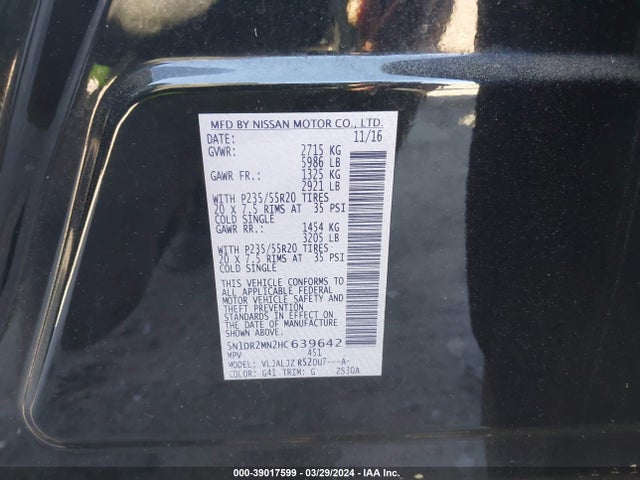 Nissan Pathfinder Platinum 2017 5N1DR2MN2HC639642 Image 9